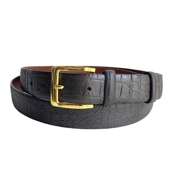 Gray Leather Mens Dress Belt Moc Croc Reptile Print Crocodile Embossed Size 52 - Picture 1 of 8